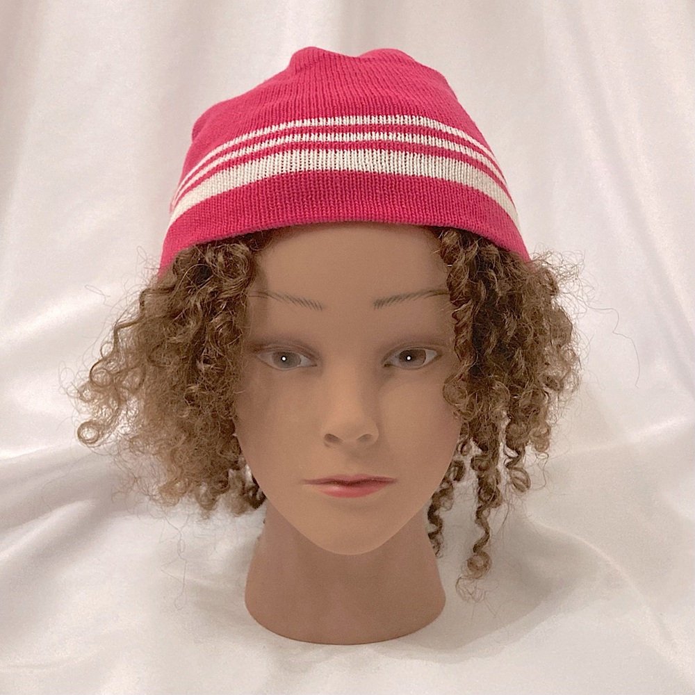 Vintage Pink And White Striped Beanie Winter Hat